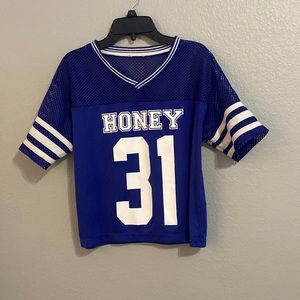 Forever 21 blue Jersey crop with mesh sleeves